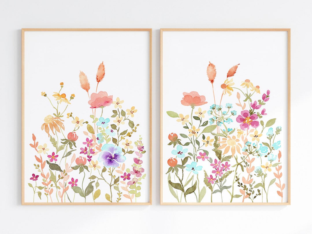 Wildflower Watercolor Print Set of 2, Digital Download, Floral Wall Art ...