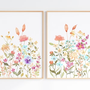 Wildflower Watercolor Print Set Of 2, Digital Download, Floral Wall Art