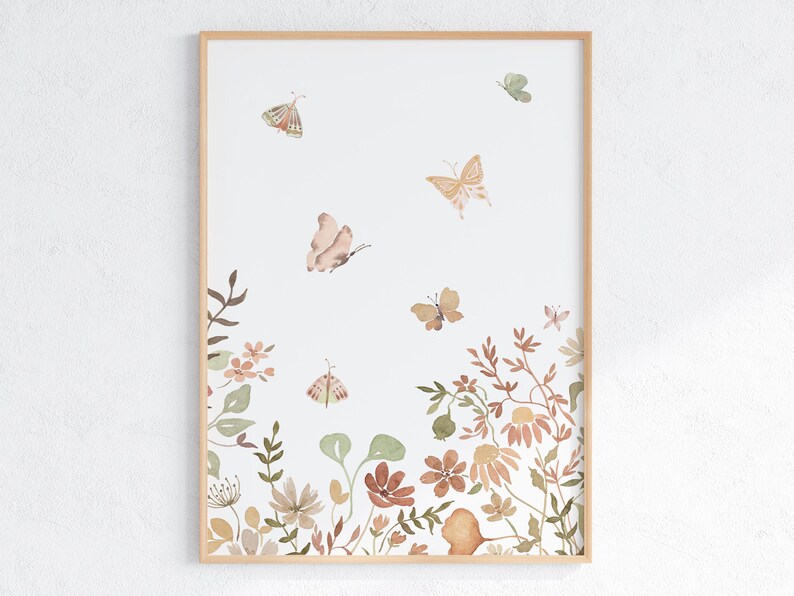 Watercolor Wildflower Butterfly Prints: Boho Nursery Decor (set of 3 ...
