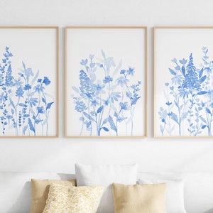 Blue Wildflowers Printable Wall Art Set of 3 Pastel Blue - Etsy