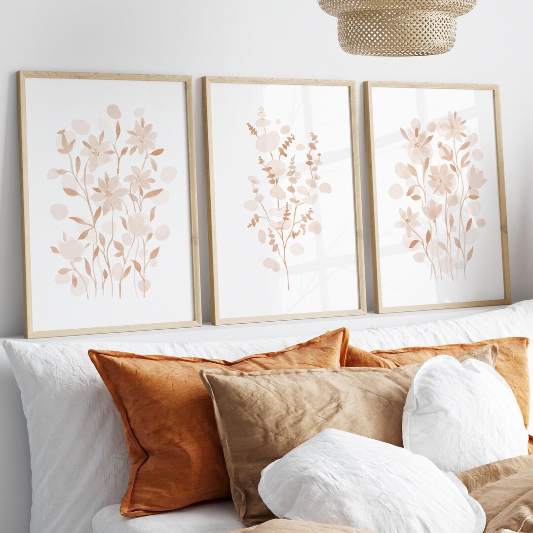 Beige Wildflower Watercolor Print Set: Boho Floral Wall Art (digital ...