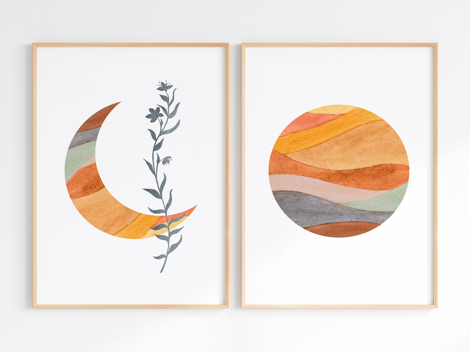 Boho Sun and Moon Wall Decor 2 Piece Wall Art for Bedroom - Etsy