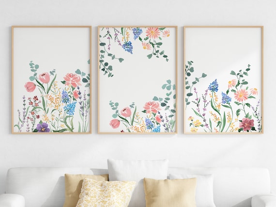 Wall Art Set of 3 Floral Watercolor Prints Printable - Etsy