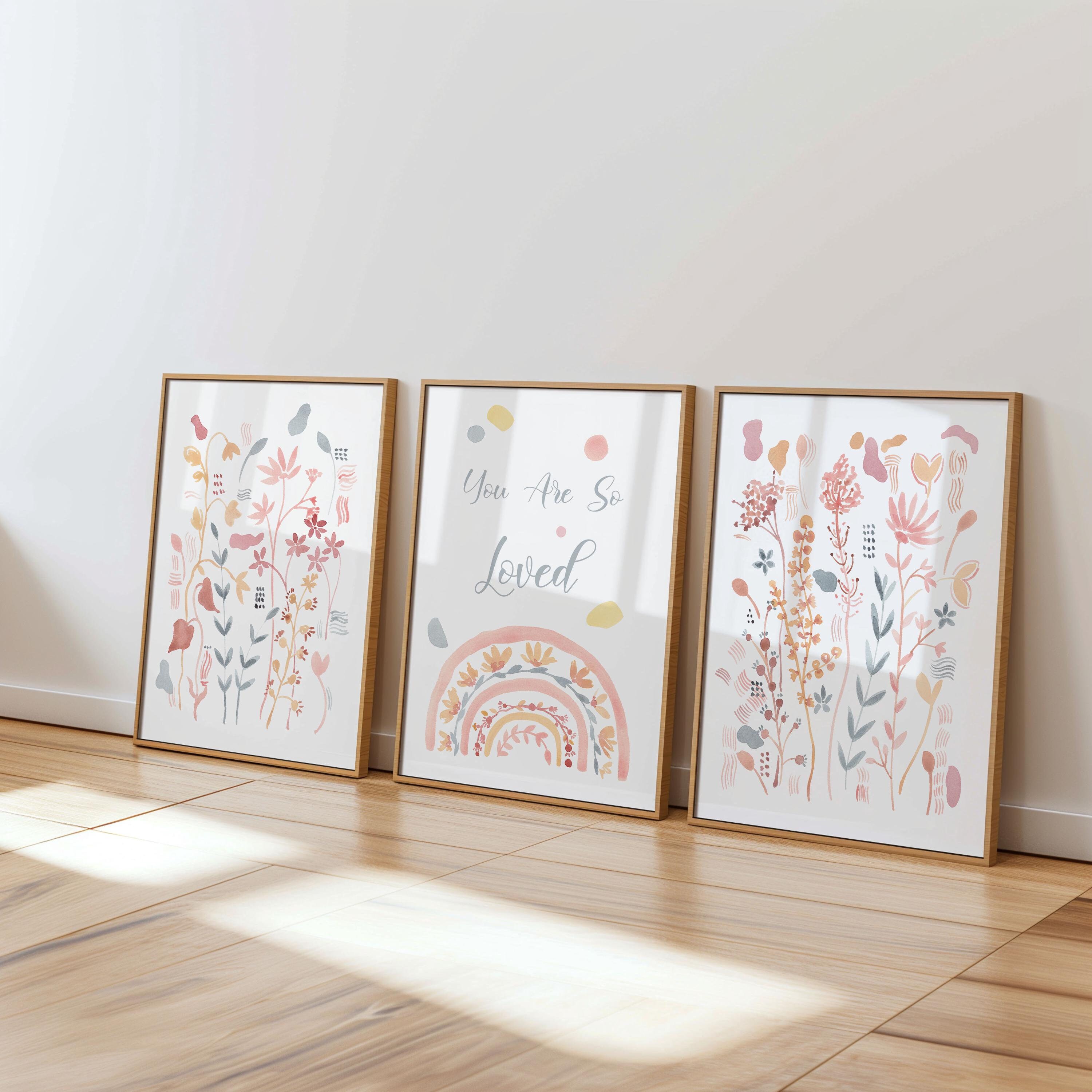 Pastel Wildflower Nursery Prints Set: Boho Rainbow Decor (digital ...