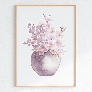 Impresión de acuarela de flor de cerezo, cartel de Sakura, flores de flor de cerezo en arte de pared de jarrón, descarga digital