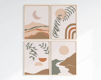 Boho Gallery Wall Art Set: Earth Tone Abstract Prints (Digital Download)