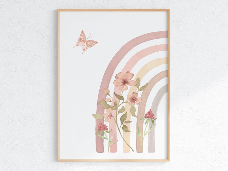 Boho Rainbow Wall Art Set of 3 Wildflower Girl Nursery Prints Rainbow ...