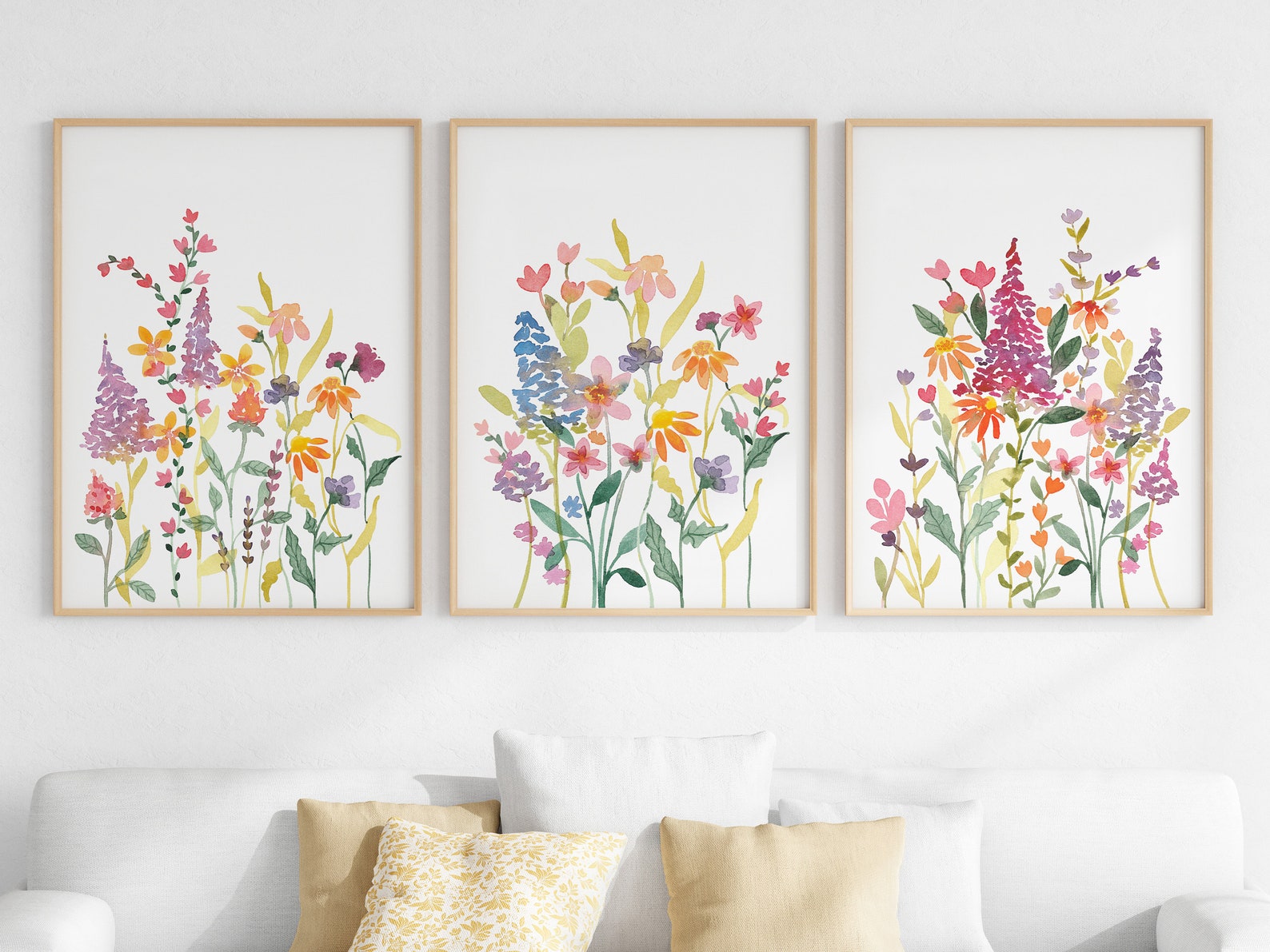 Colorful Wall Art Set of 3 Wildflower Prints Digital | Etsy