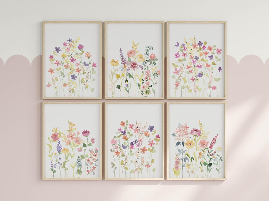Wildflower Watercolor Prints Set: Floral Nursery Art (digital Download ...