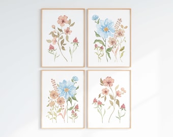 Boho Floral Watercolor Print Set: Wildflower Gallery Wall Art (Digital Download)