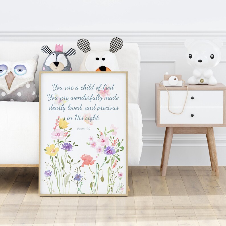 Christian Girl Poster Floral Scripture Print Flower Bible Verse Nursery