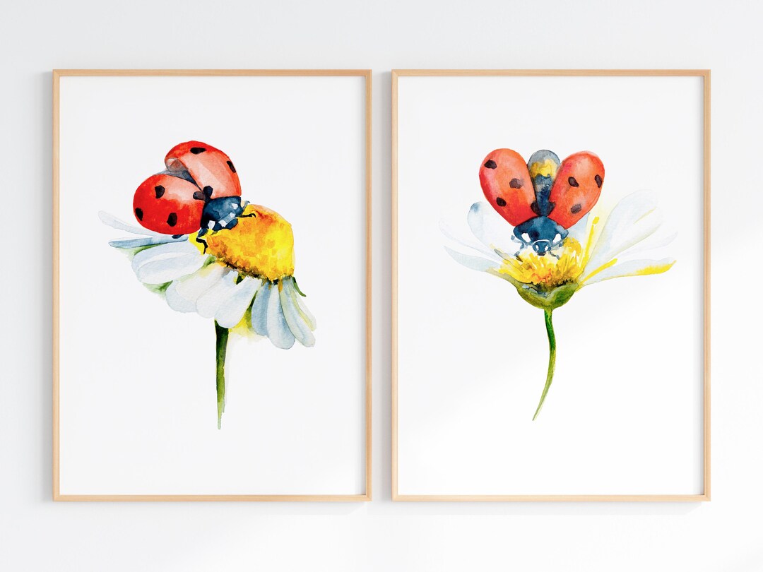 Ladybug on Daisy Flower Watercolor Printable Wall Art, Ladybird Poster ...