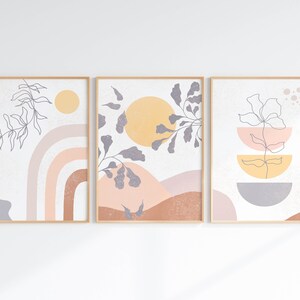 Boho Mid Century Modern Wall Art Set Of 3, Digital Download, Abstract Geometric Prints
