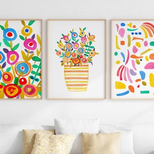 Colorful Wall Art For Kids Playroom Decor Printable Abstract Art Set Of 3 Colorful Flower Watercolor Prints Modern Geometric Poster