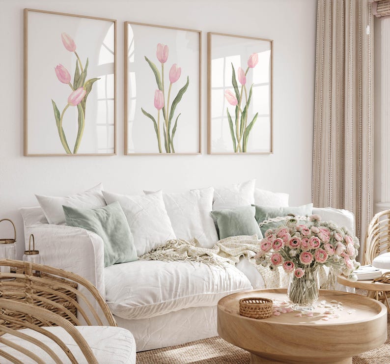 Tulips Wall Art Set of 3 Watercolor Prints Simple Floral Posters ...
