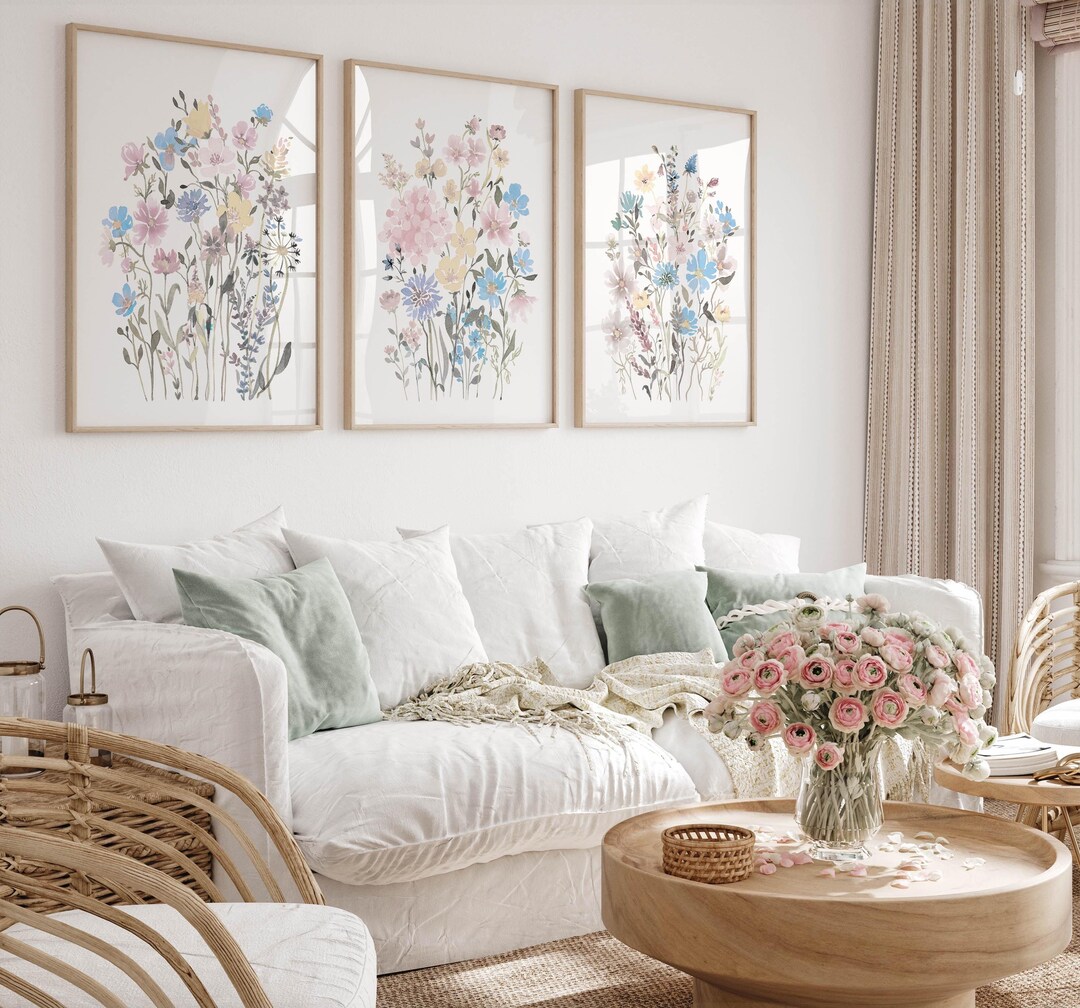 Wildflower Watercolor Paintings Wall Art Set of 3 Downloadable Floral ...