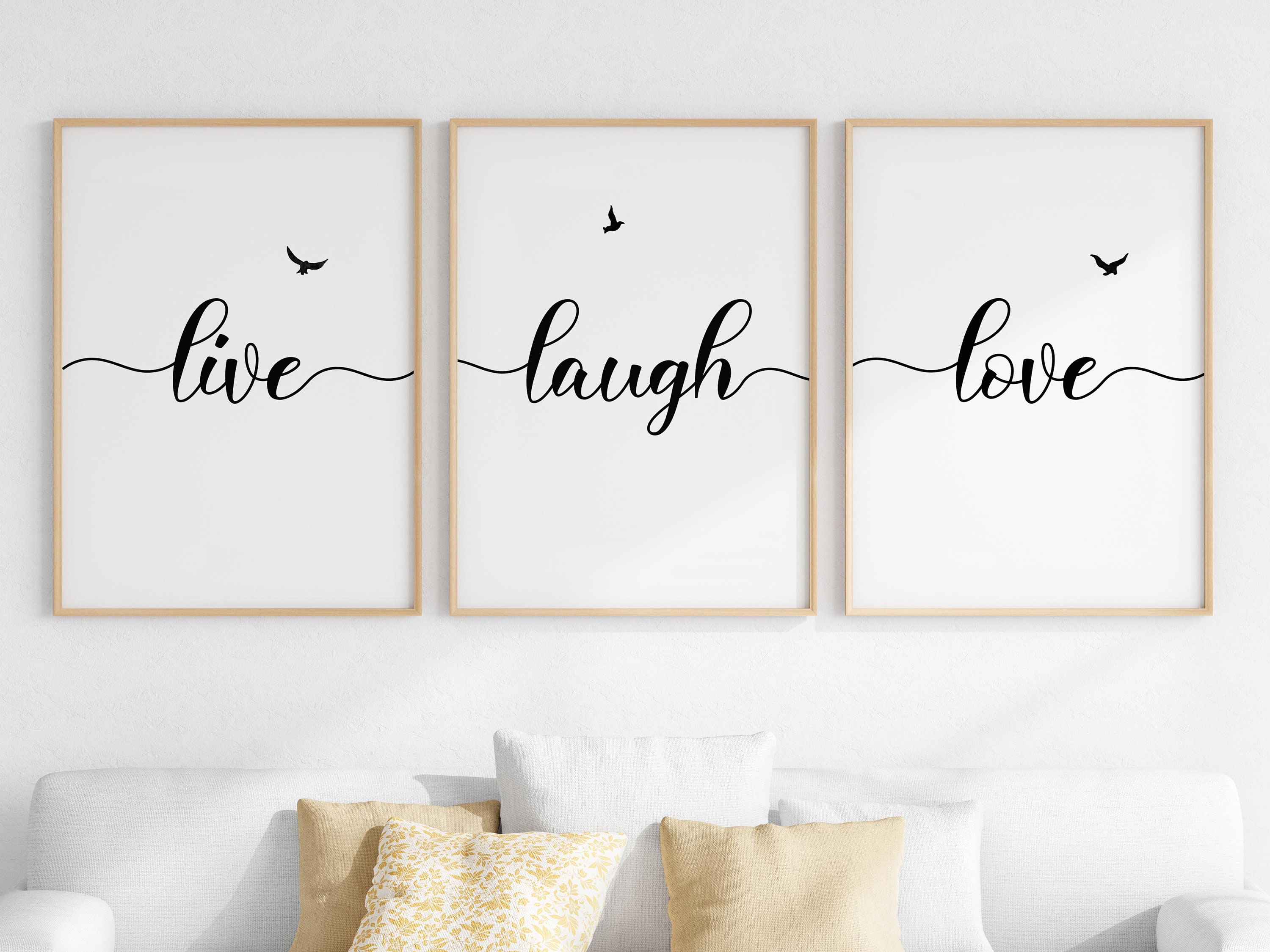 Live Laugh Love Sign, Living Room Wall Art Set of 3, Positive Quotes,  Minimalist Poster Set, Black and White Typography Printable - Etsy