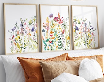 Watercolor Flowers Wall Art for Teen Girl Bedroom Colorful Floral Decor Set of 3 Cute Wildflower Nursery Prints for Girl Toddler Playroom
