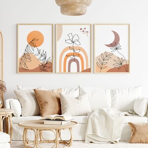 Terracotta Sun and Moon Wall Art Set of 3, Boho Mid Century Modern ...