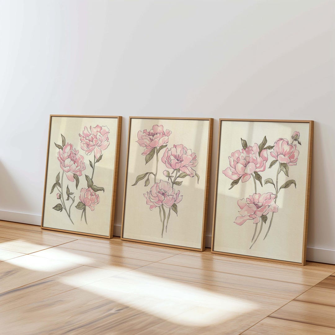 Watercolor Peony Wall Art Set of 3 Pink Floral Prints Feminine ...