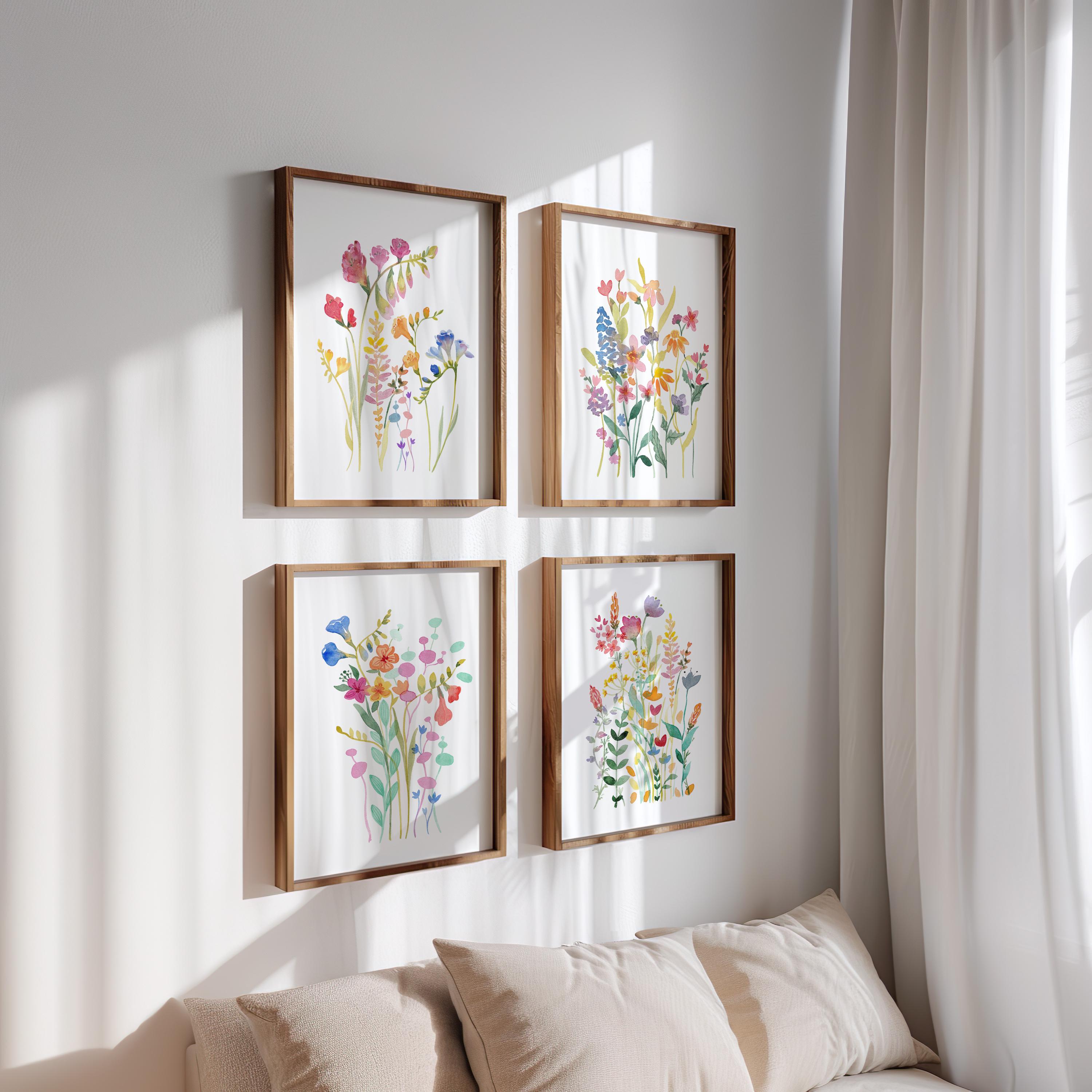 Wildflower Watercolor Print Set, Colorful Floral Wall Art (digital ...