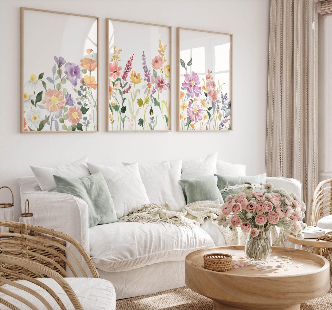 Wall Art Flowers Watercolor Prints Set of 3 Floral Wall Decor for ...