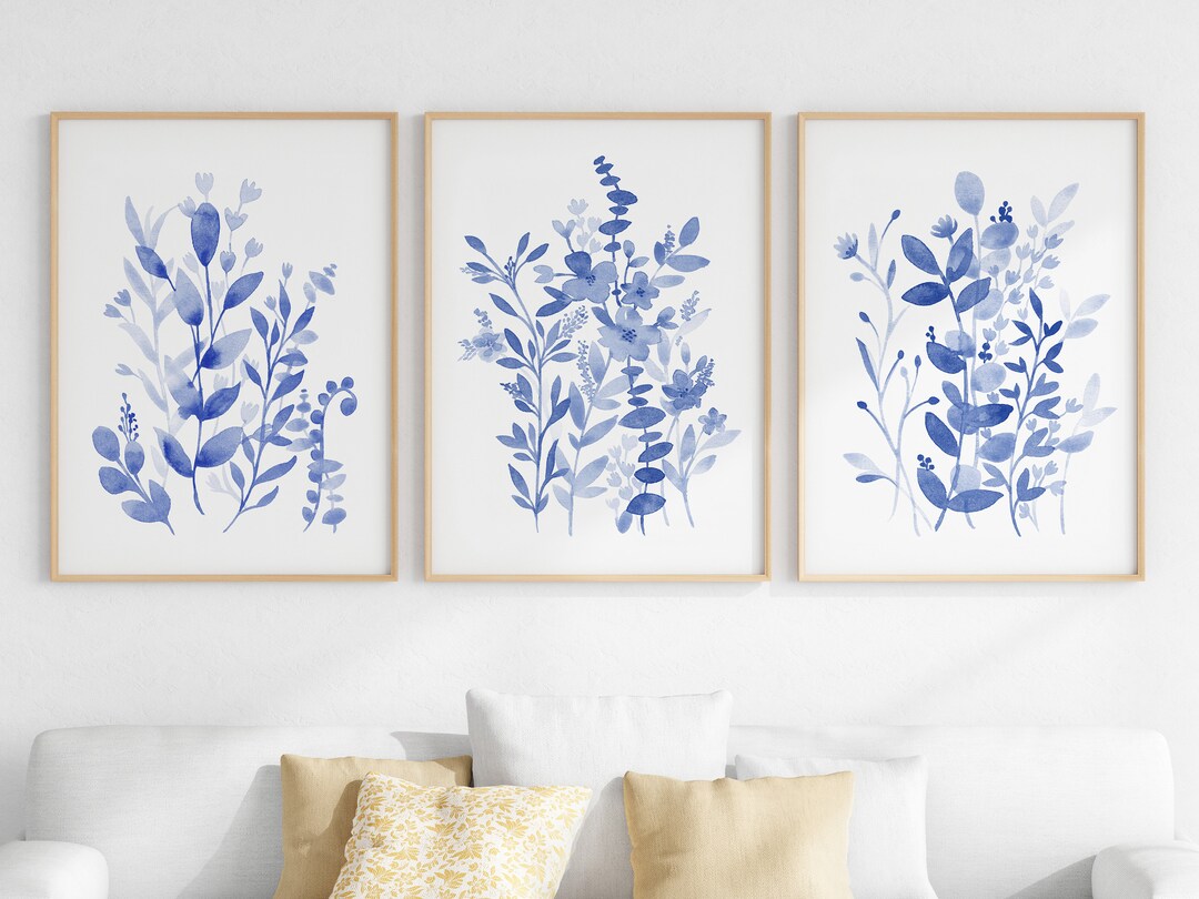 Blue Wildflower Watercolor Print Set: Botanical Wall Art (digital ...