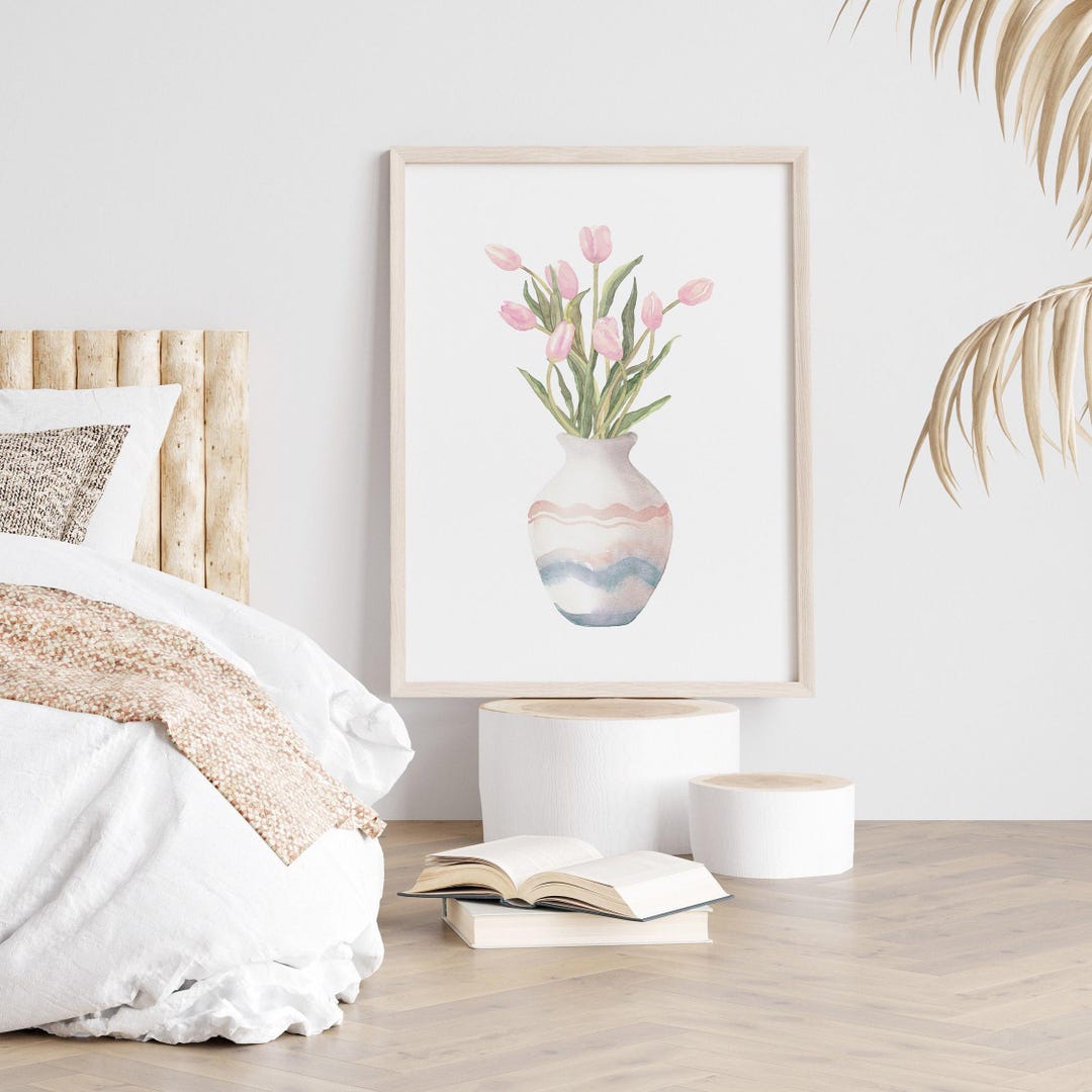 Tulips Bouquet in Vase Watercolor Print, Spring Floral Wall Art ...