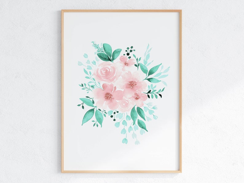Blush Pink and Mint Wall Art Set of 2 Flower Watercolors Etsy