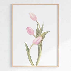 Tulips Wall Art Set of 3 Watercolor Prints Simple Floral Posters ...