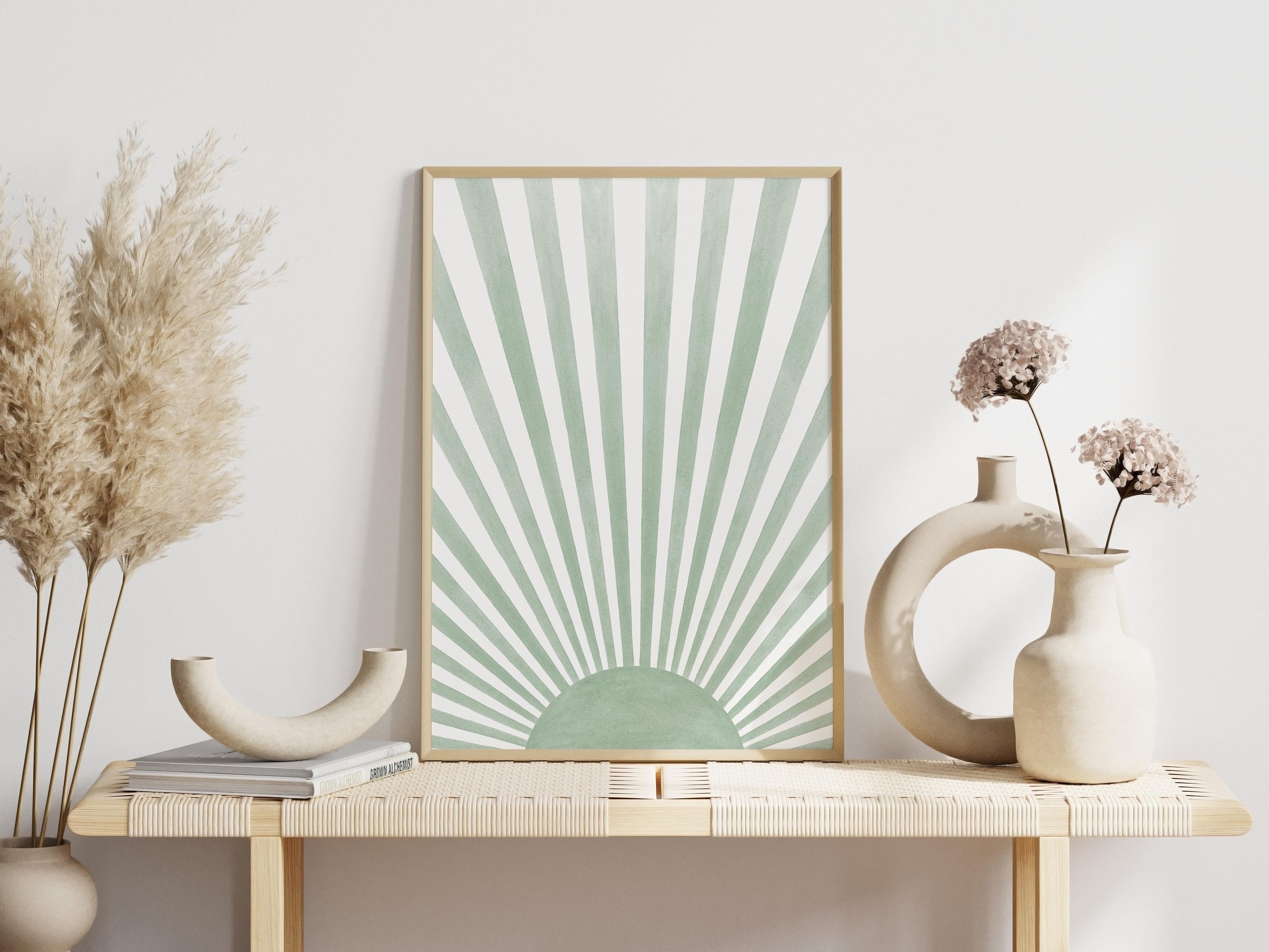 Sage Green Wall Art Set of 3 Mid Century Prints, Boho