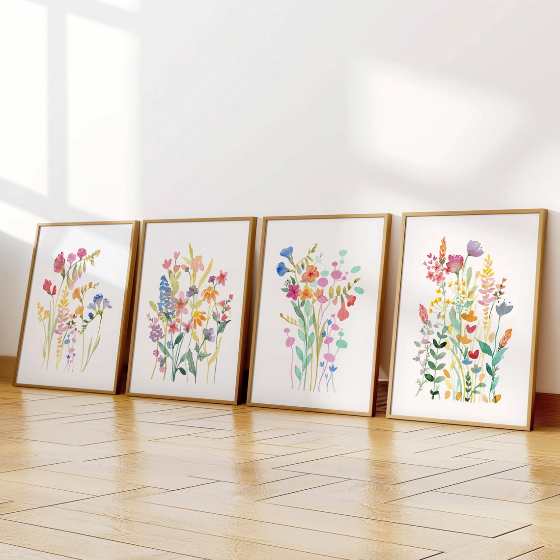 Wildflower Watercolor Print Set, Colorful Floral Wall Art (digital ...