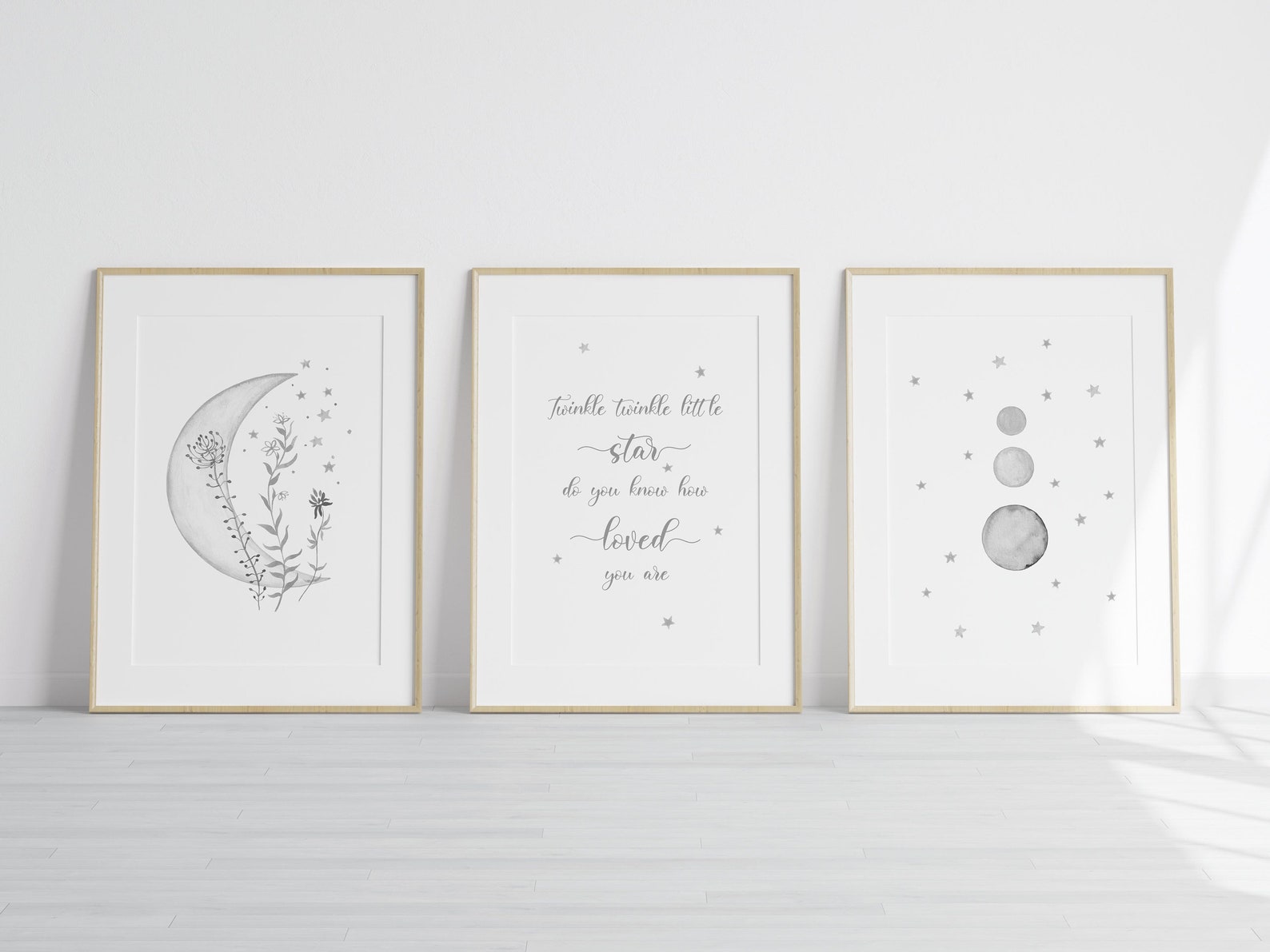 Grey Moon and Stars Nursery Wall Art Set of 3 Baby Room Etsy