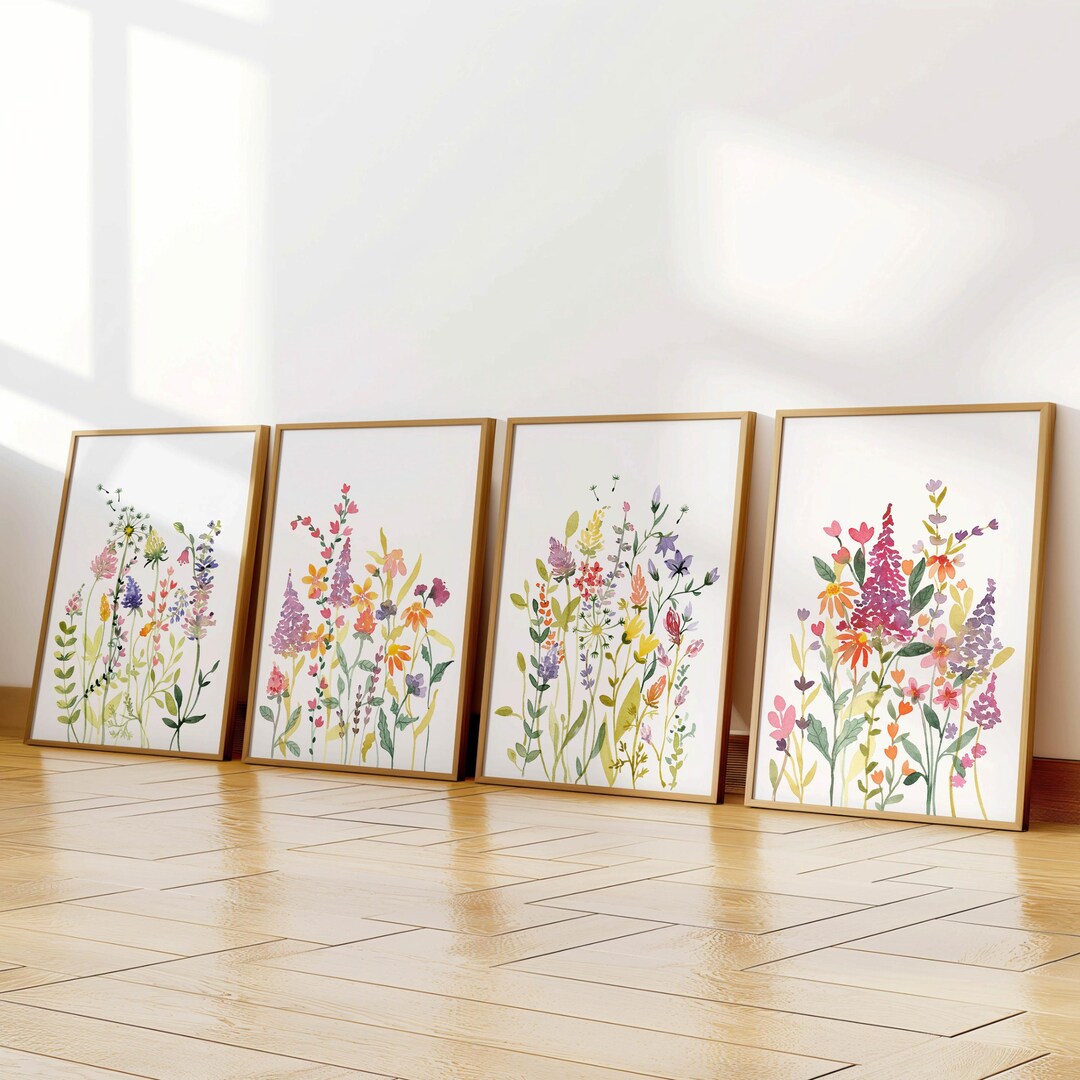 Watercolor Wildflower Prints Set: Girl's Nursery Floral Wall Art ...