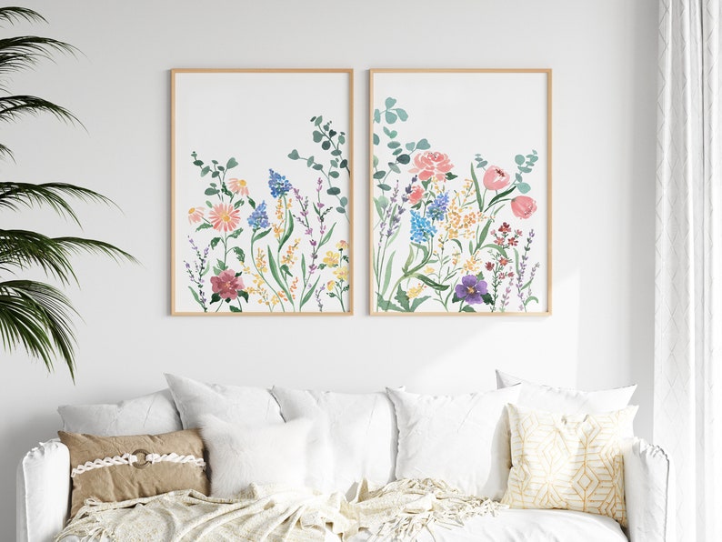 Wildflower Watercolor Printable Set of 2 Colorful Floral Wall - Etsy