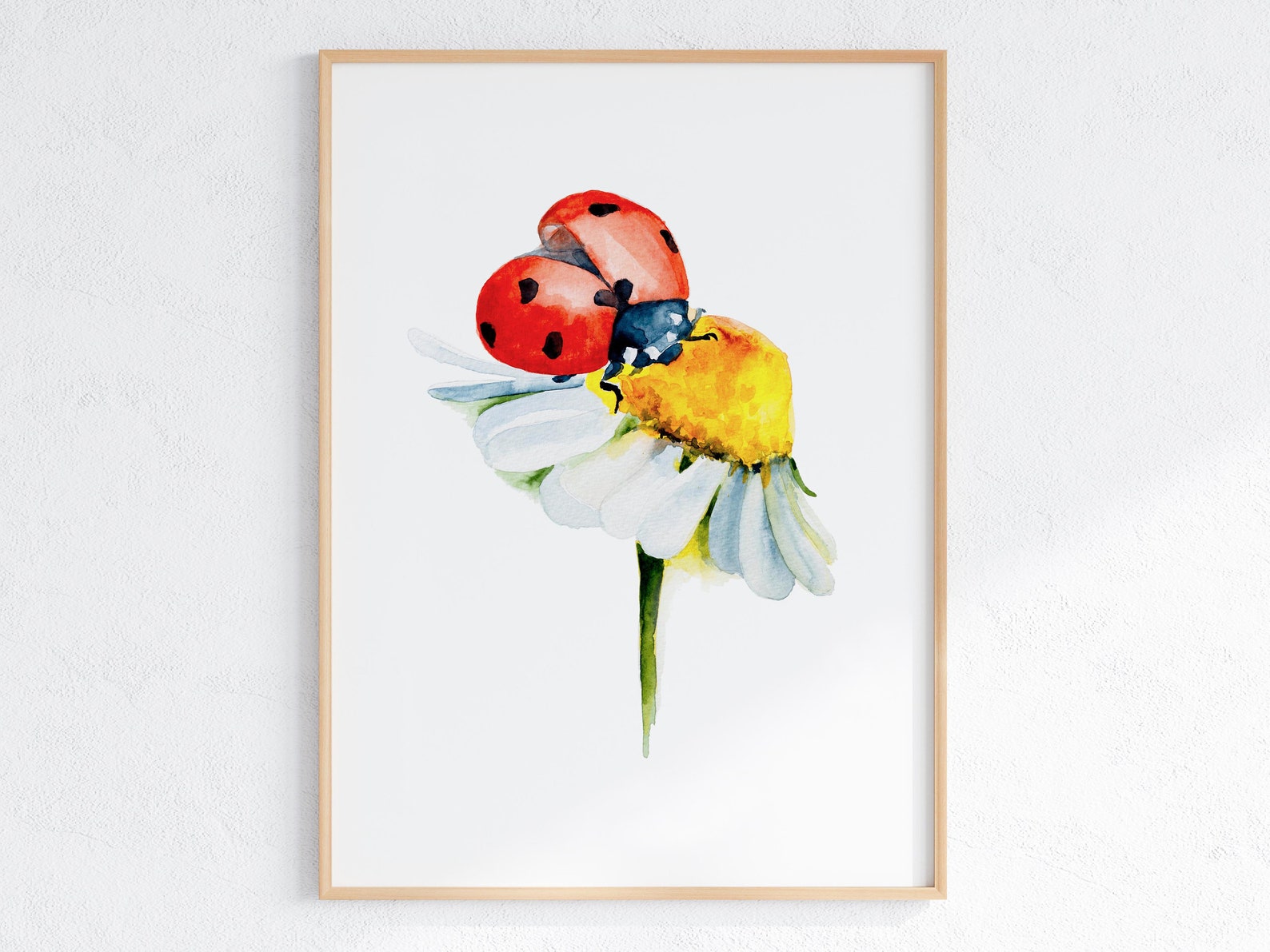 Ladybug on Daisy Flower Watercolor Printable Wall Art | Etsy