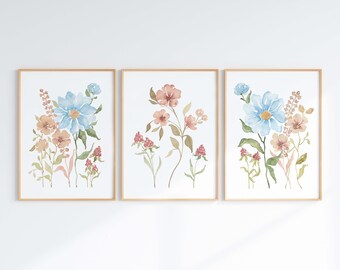 Boho Wildflower Watercolor Prints: Floral Wall Art Set (Digital Download)
