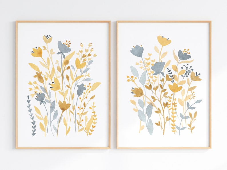 Printable Floral Artwork Set of 2 Boho Wildflower Wall Art - Etsy