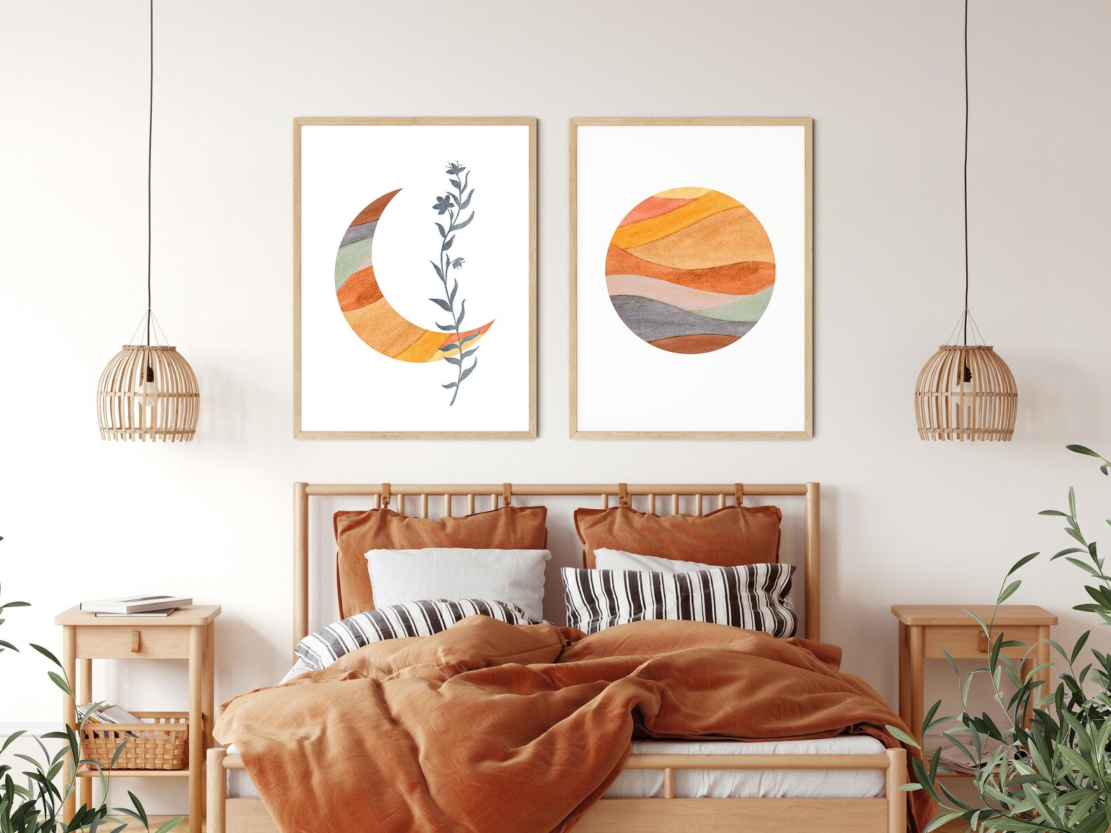 Boho Sun and Moon Wall Decor 2 Piece Wall Art for Bedroom - Etsy