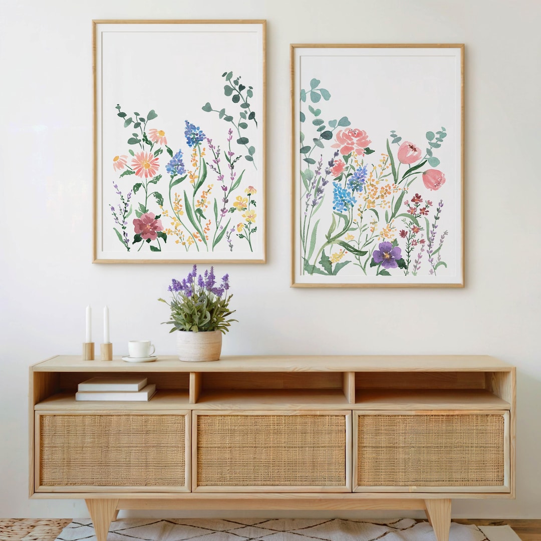 Wildflower Watercolor Art Prints Set: Girls Nursery Decor (digital ...
