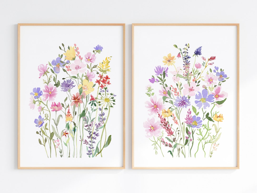 Wildflower Watercolor Print Set: Colorful Floral Wall Art (digital ...