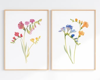 絵画 freesia  sizeF3 Botanical Watercolor Freesia Painting by Maria Popova