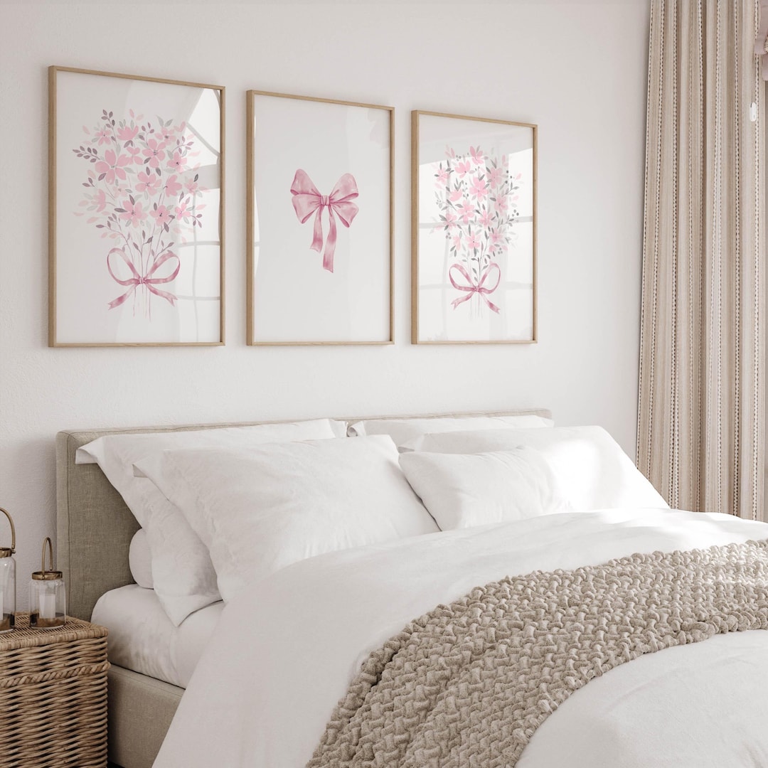 Cute Pink Wall Art for Teen Girls Bedroom Coquette Bow Decor for Little ...