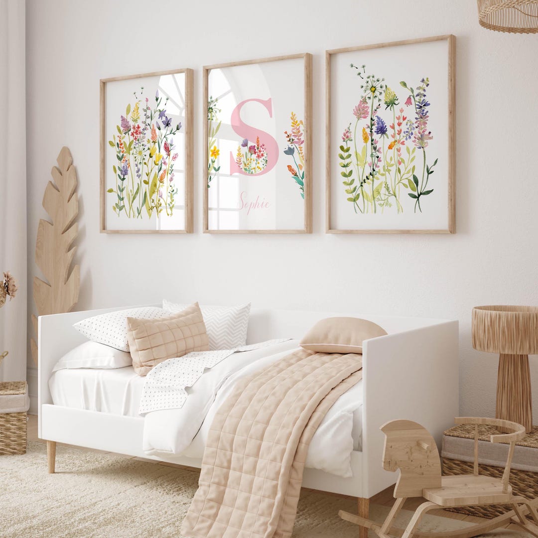Wildflower Nursery Name Art Set: Personalized Floral Letter Prints ...