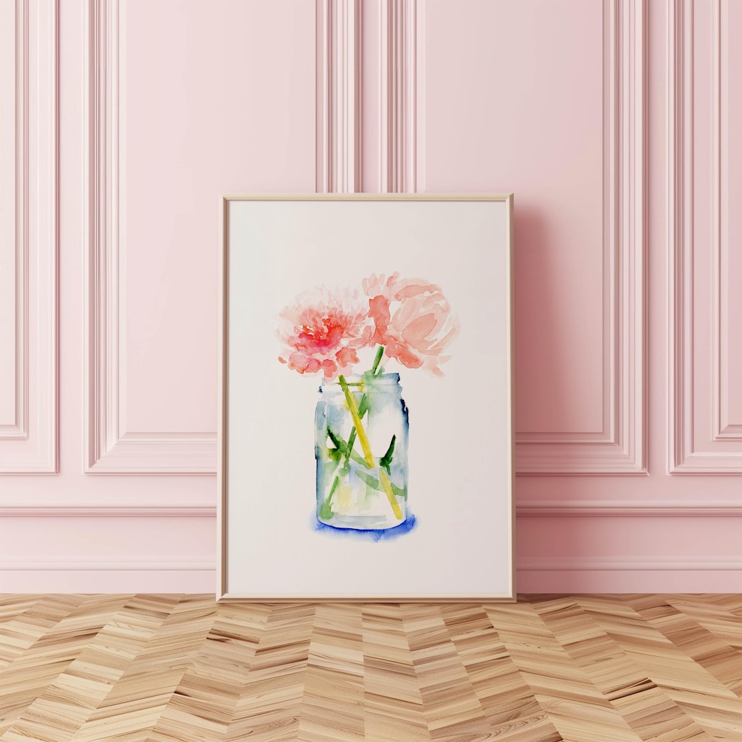 Blush Pink Peony Bouquet Watercolor Art Print (digital Download) - Etsy