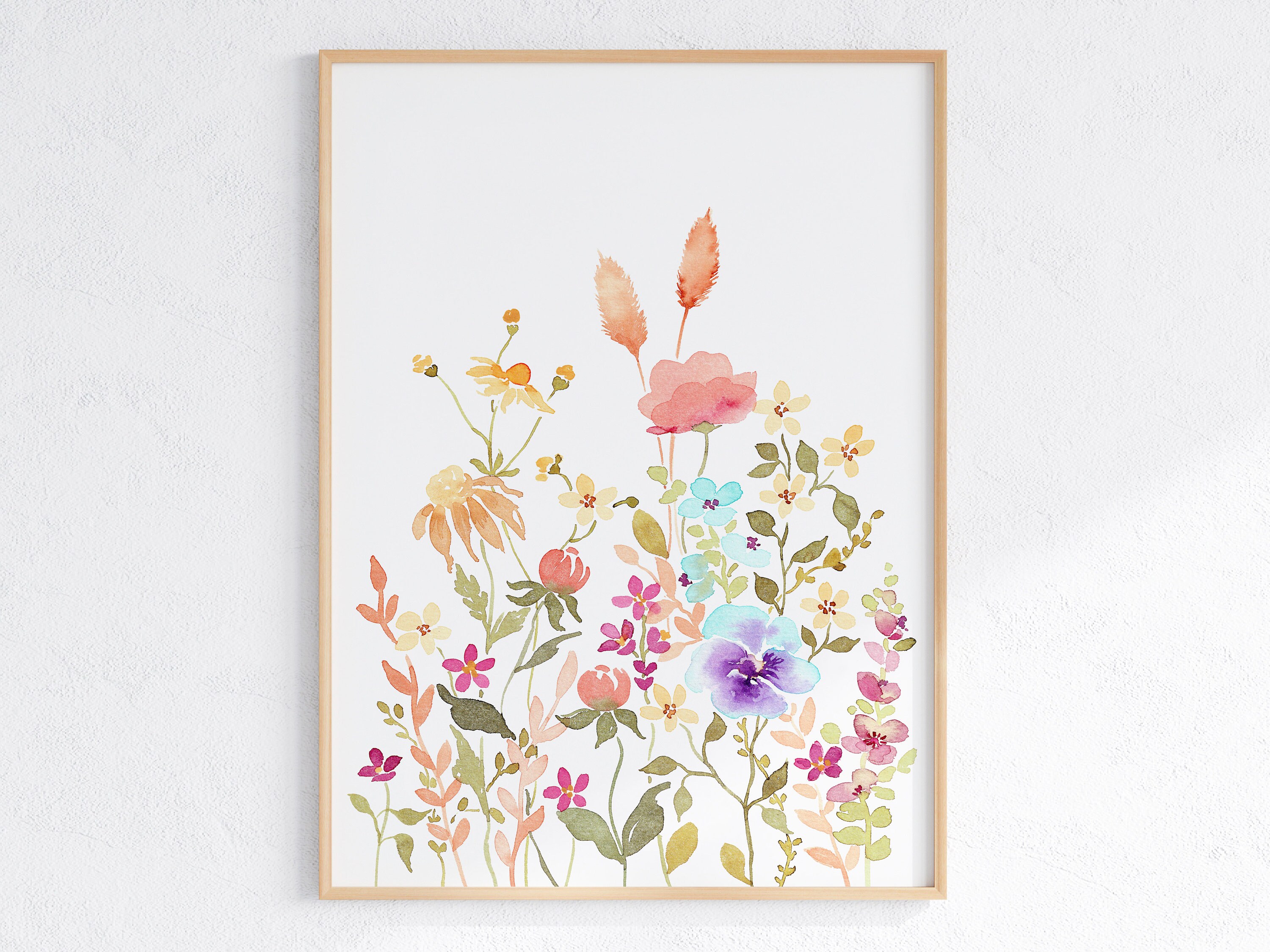 Wildflower Watercolor Print Set of 2, Digital Download, Floral Wall Art ...