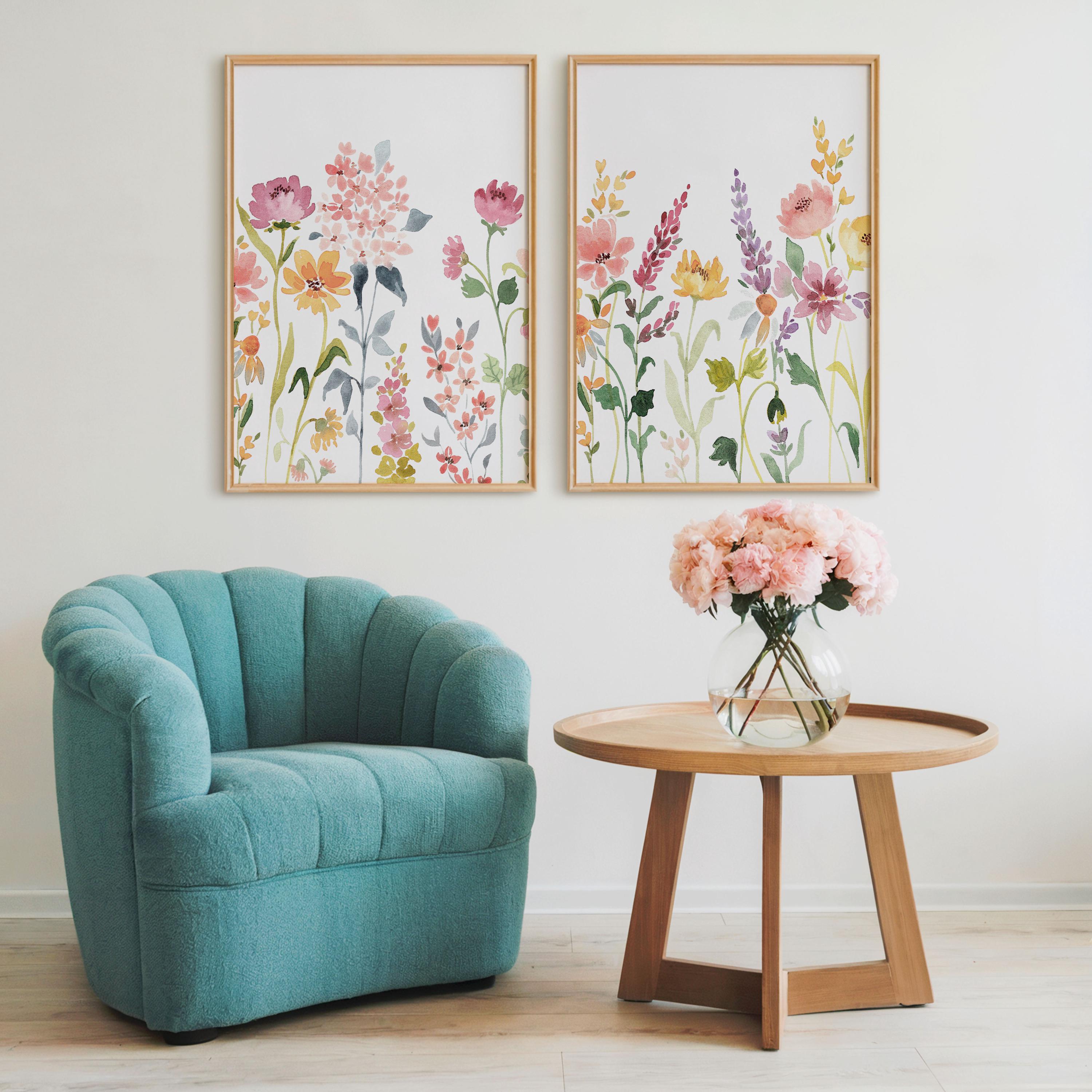Watercolor Wildflower Prints: Girl Nursery Wall Art, Set of 2 (digital ...