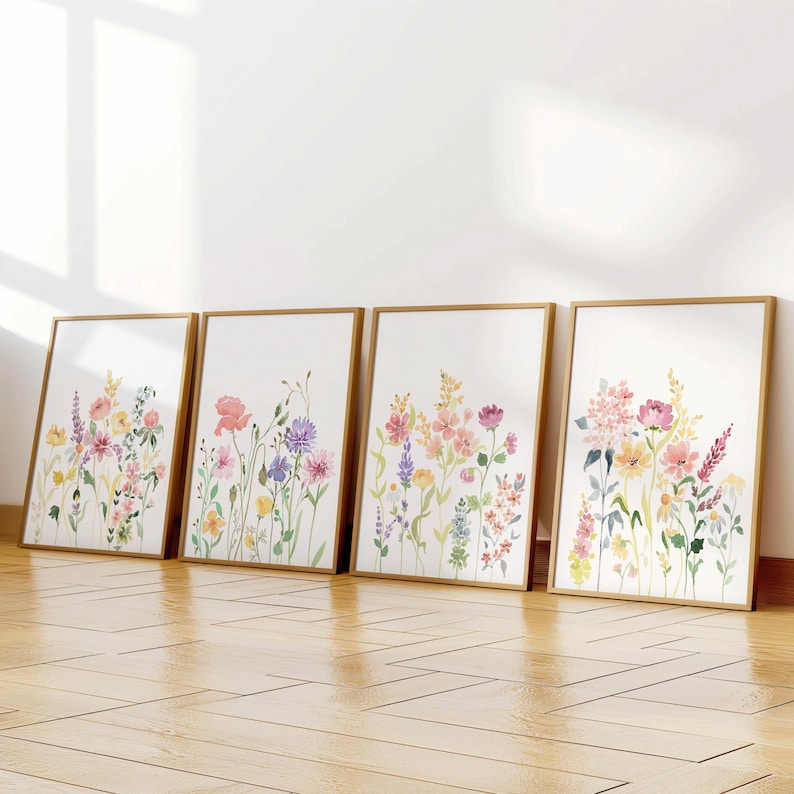 Wildflower Watercolor Prints Set: Girls Nursery Gallery Wall (digital ...