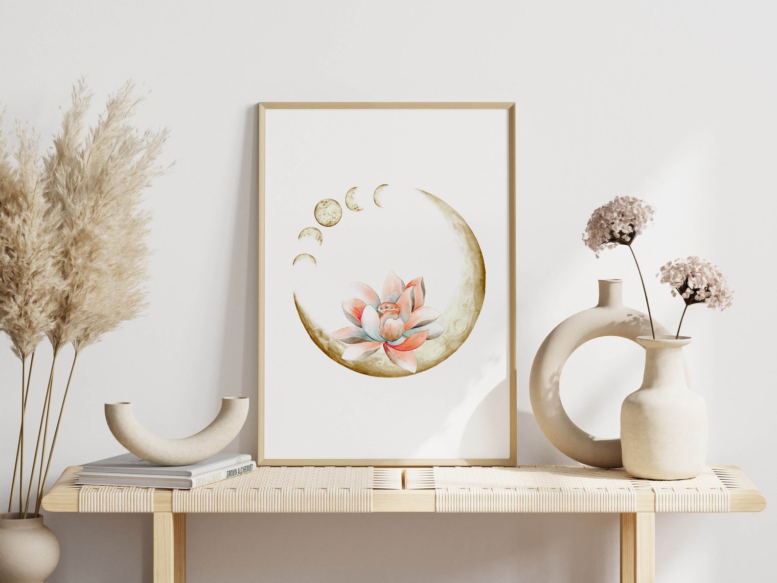 Boho Moon Wall Art Moon Phase Print Celestial Watercolor Etsy