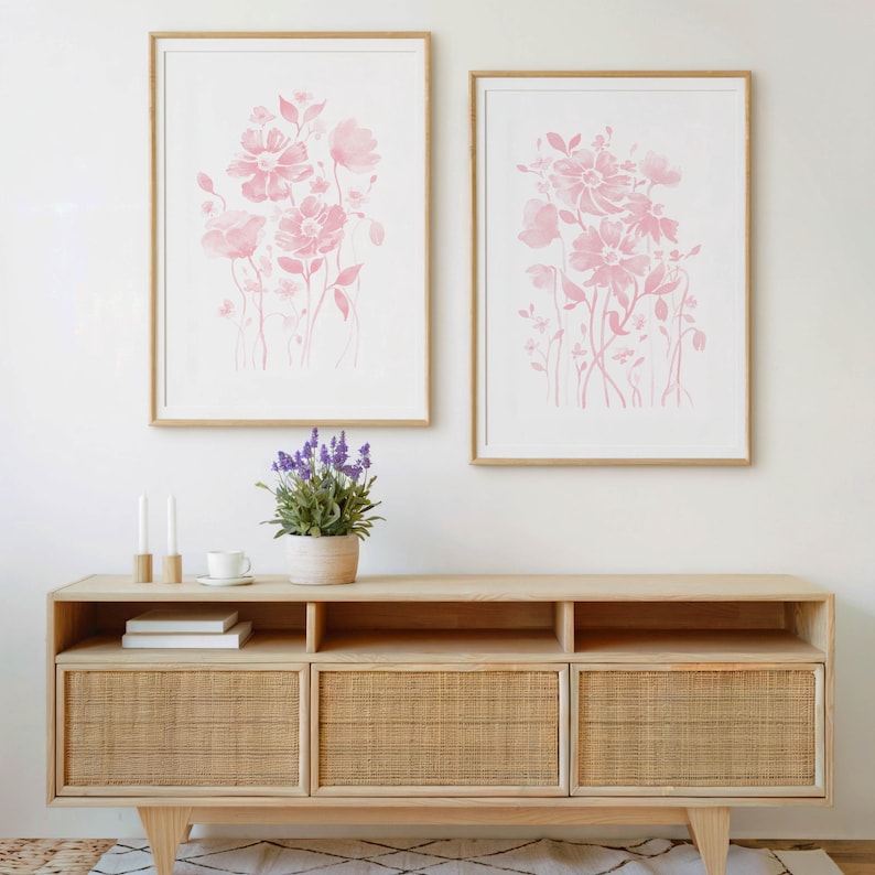 Blush Pink Wildflower Watercolor Prints: Bedroom Nursery Decor (digital ...